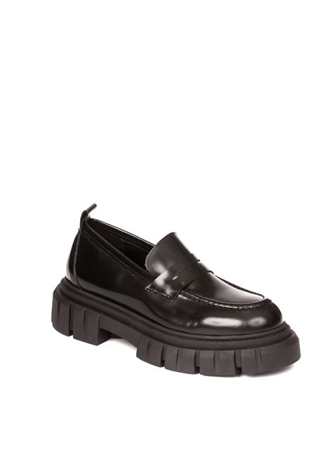 Black maneskin moccasin GISEL MOIRE | MANESKINABRAS-NERO